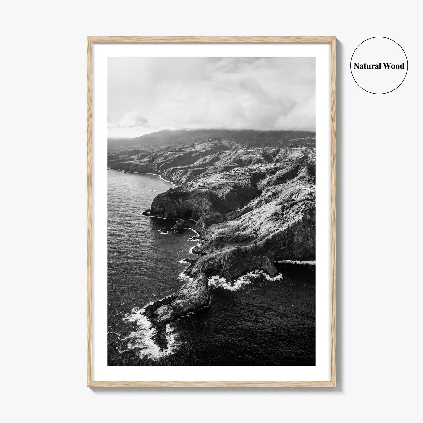 Maui Black and White Fine Art Photo Print, Hawaii Aerial Island Ocean Landscape Poster