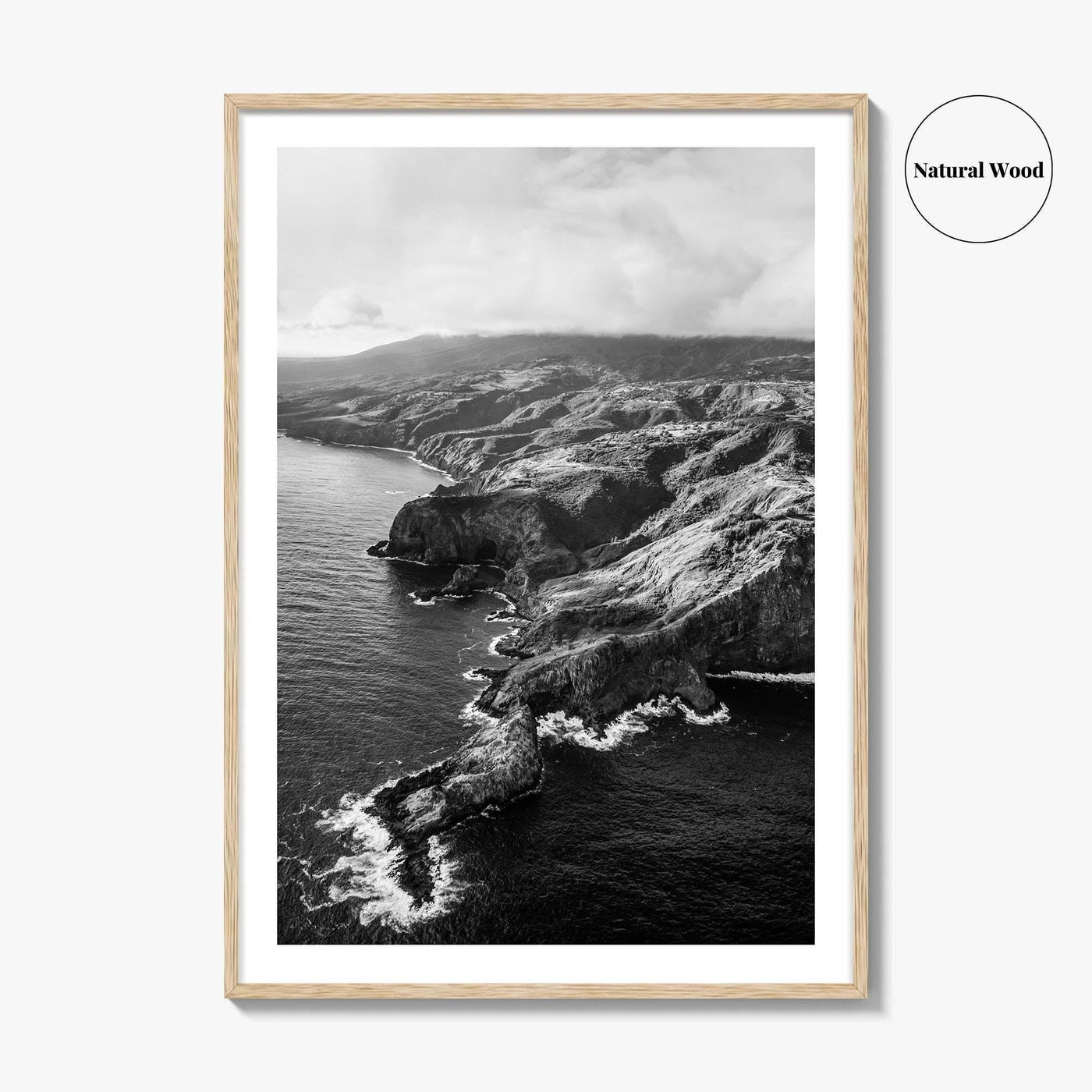 Maui Black and White Fine Art Photo Print, Hawaii Aerial Island Ocean Landscape Poster