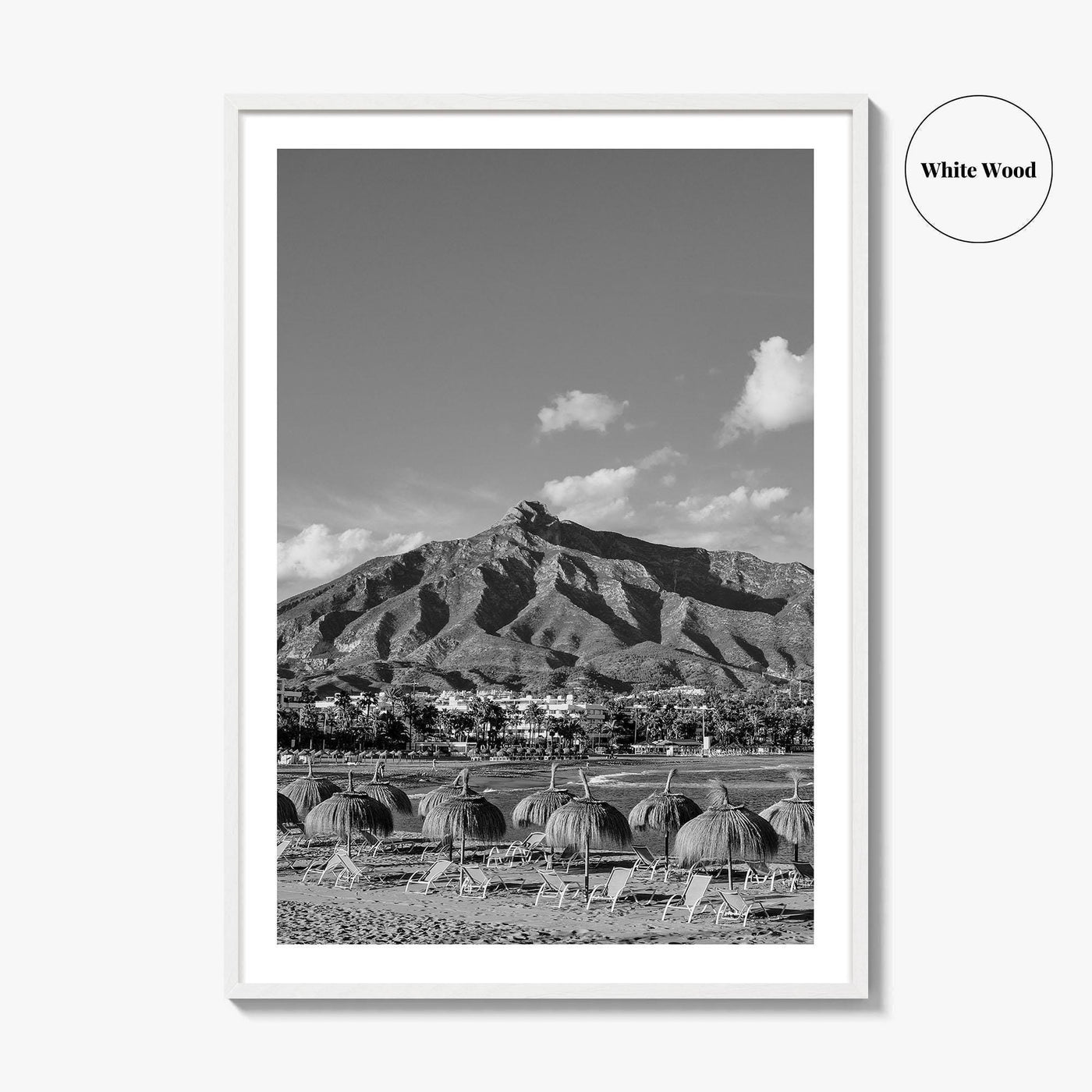 Marbella Black and White Fine Art Photo Print, Mountain View Panoramic, Malaga Spain Poster
