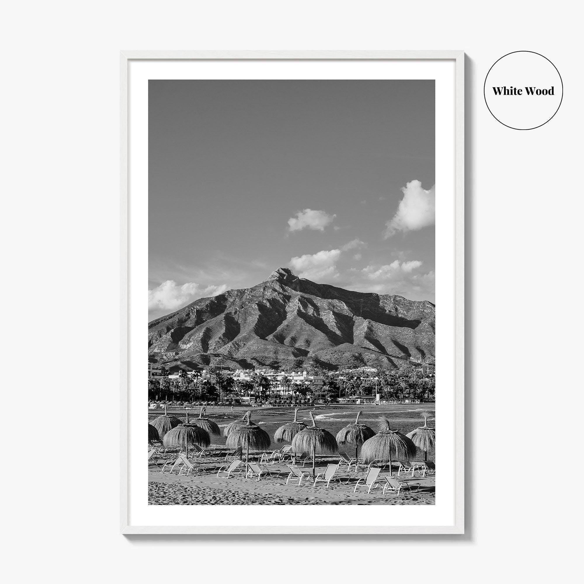 Marbella Black and White Fine Art Photo Print, Mountain View Panoramic, Malaga Spain Poster