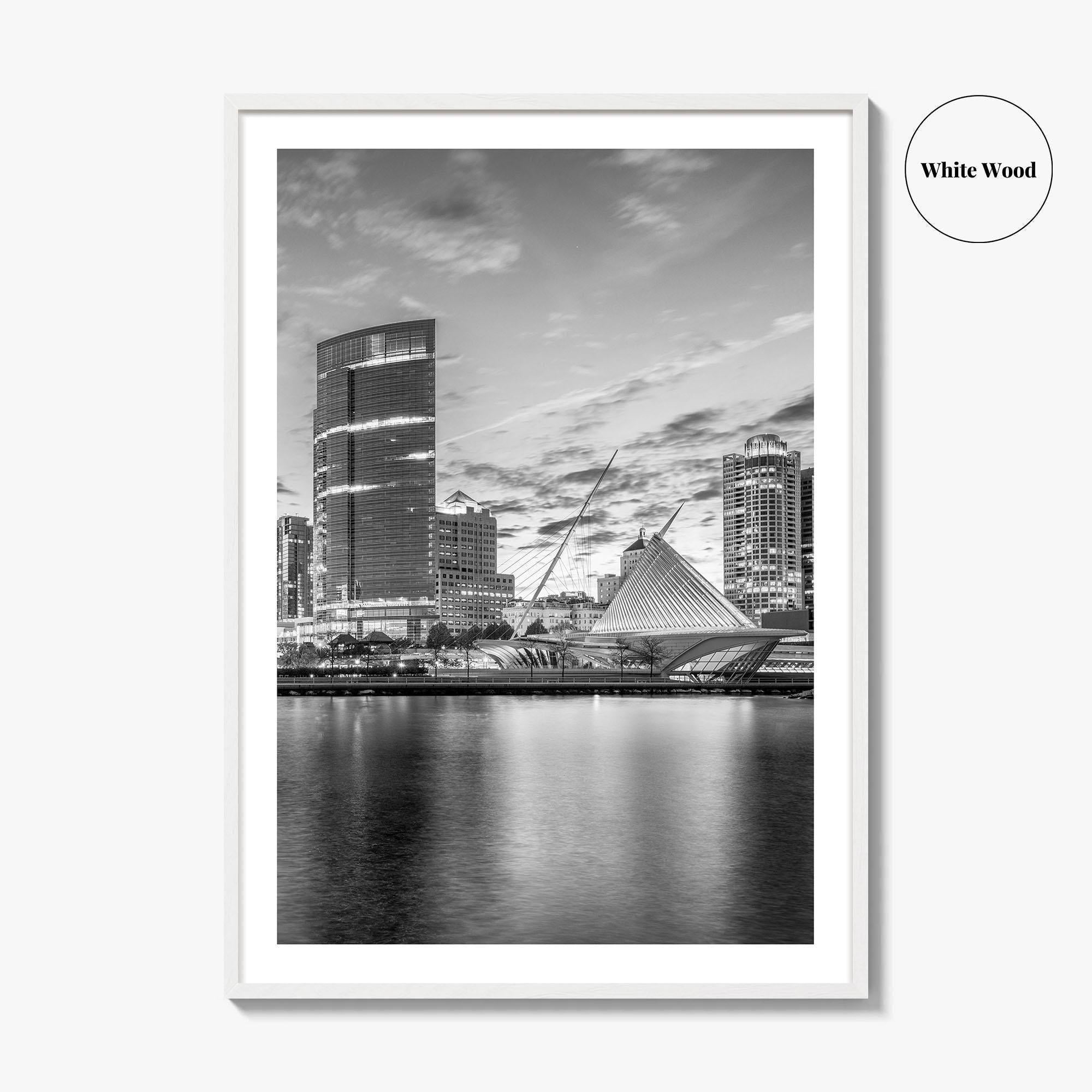 Milwaukee Skyline Black and White Fine Art Photo Print, Wisconsin, Lake Michigan Poster