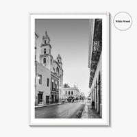 Merida Black and White Fine Art Photo Print, Mexico Cathedral Yucatan Poster