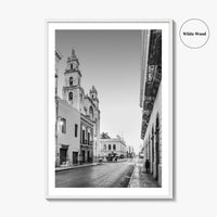 Merida Black and White Fine Art Photo Print, Mexico Cathedral Yucatan Poster