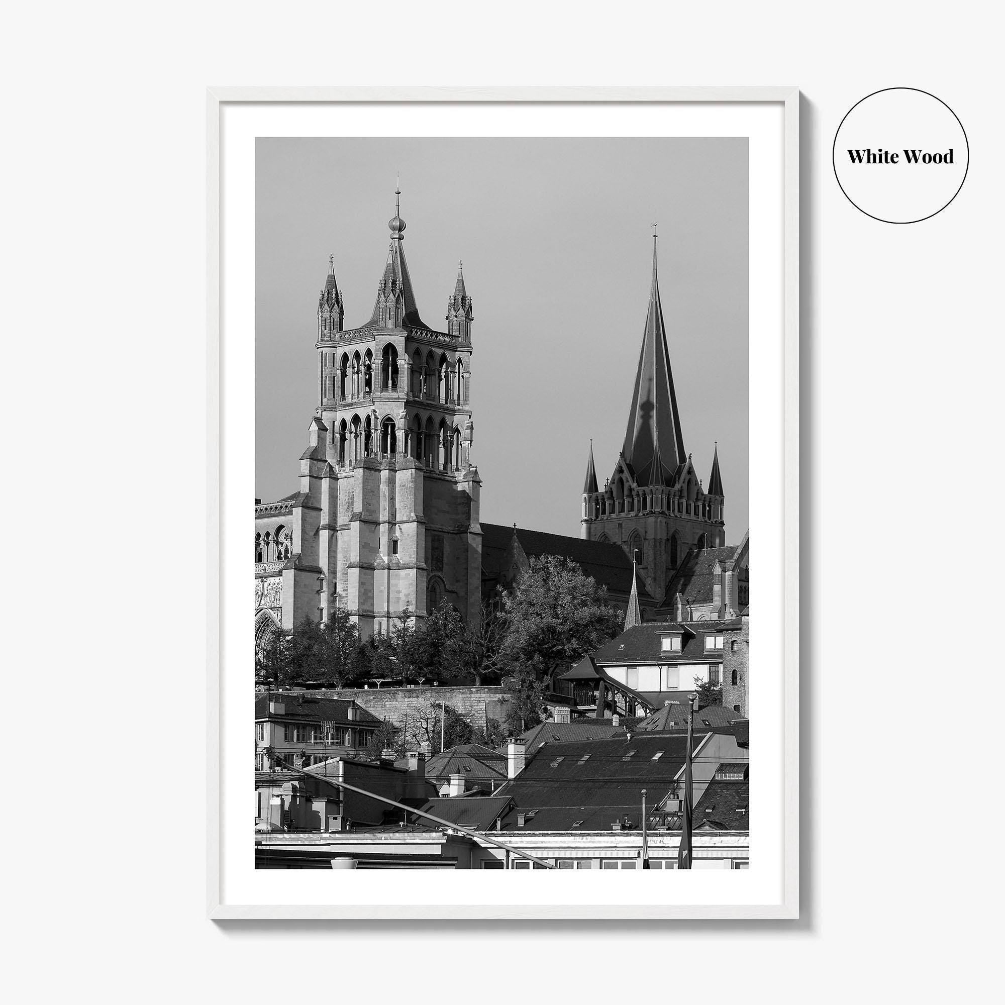 Lausanne Black and White Fine Art Photo Print, Vaud, Lake Geneva, Switzerland Wall Decor