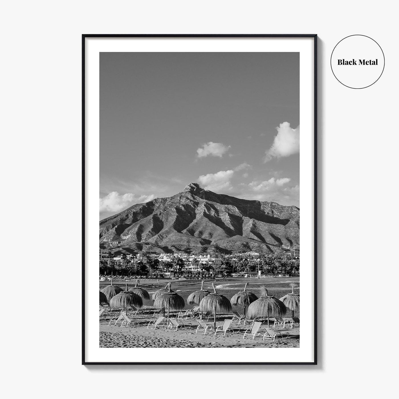 Marbella Black and White Fine Art Photo Print, Mountain View Panoramic, Malaga Spain Poster