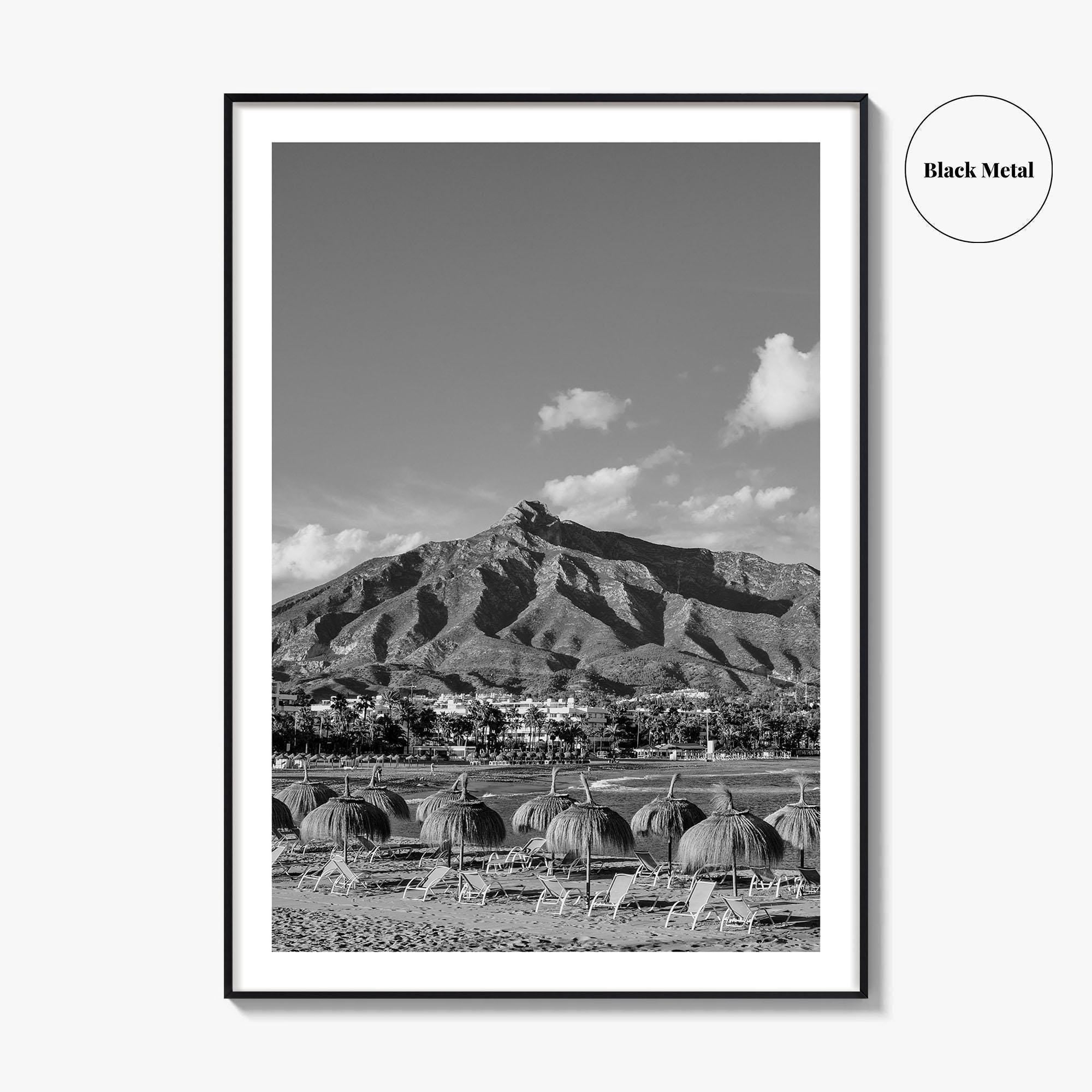 Marbella Black and White Fine Art Photo Print, Mountain View Panoramic, Malaga Spain Poster
