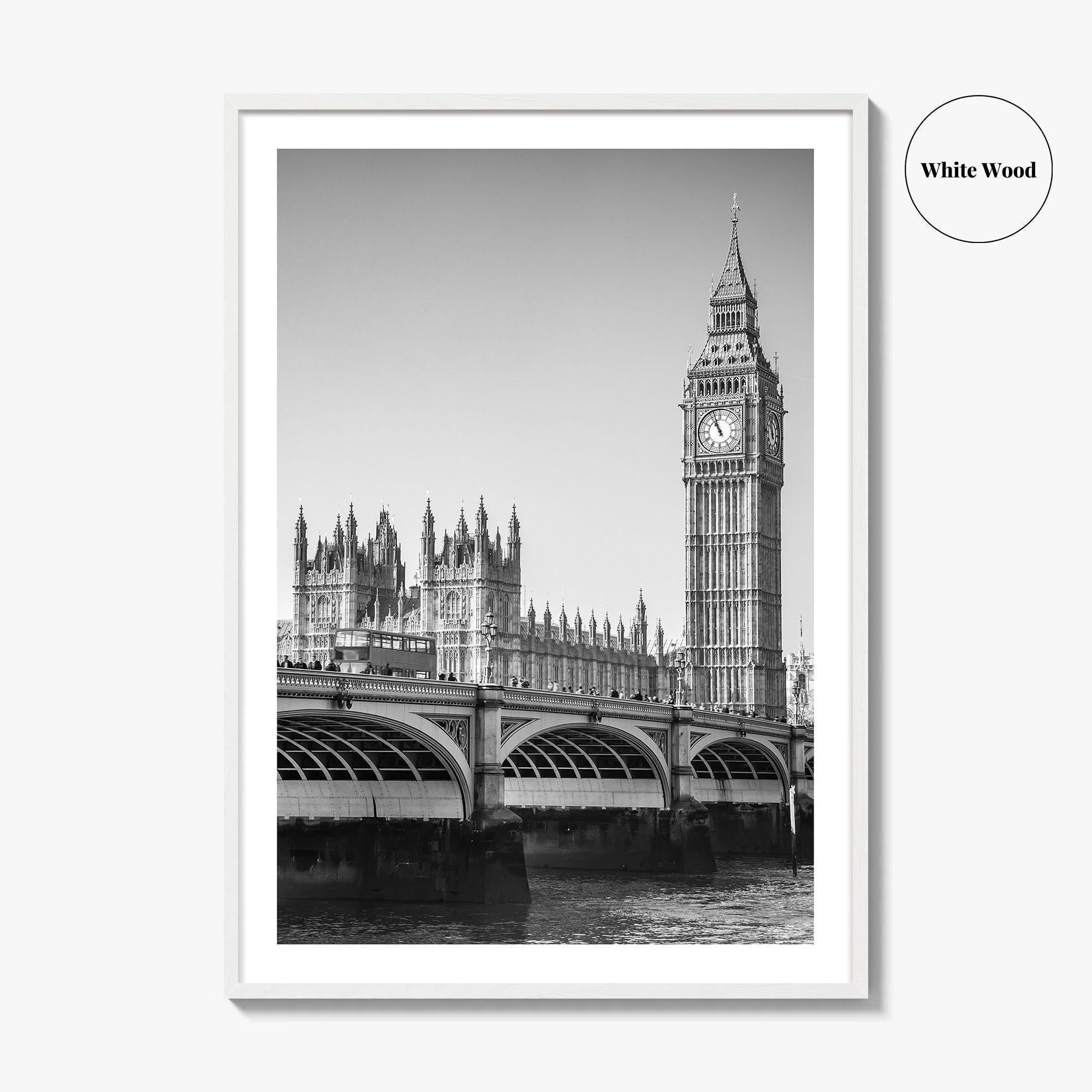 London Black and White Fine Art Photo Print, Big Ben Westminster Bridge England Poster