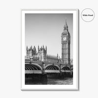 London Black and White Fine Art Photo Print, Big Ben Westminster Bridge England Poster
