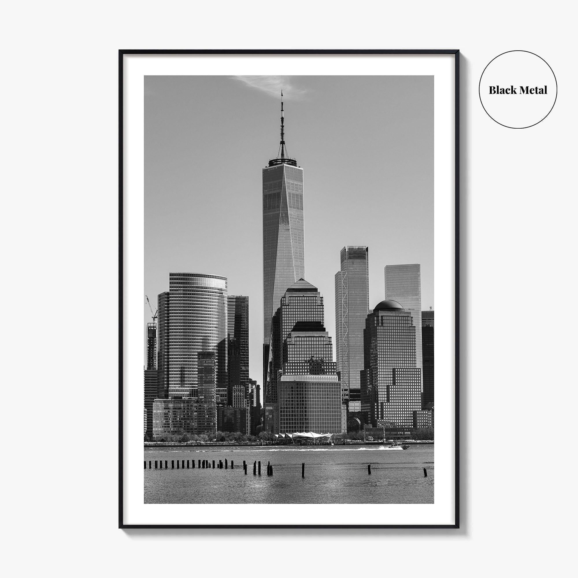 Lower Manhattan Skyline Black and White Fine Art Photo Print, NYC Hudson River Poster
