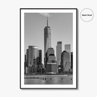 Lower Manhattan Skyline Black and White Fine Art Photo Print, NYC Hudson River Poster