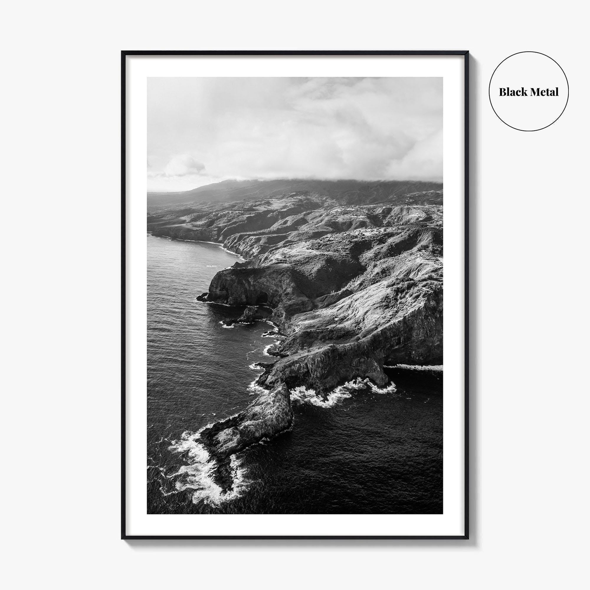 Maui Black and White Fine Art Photo Print, Hawaii Aerial Island Ocean Landscape Poster