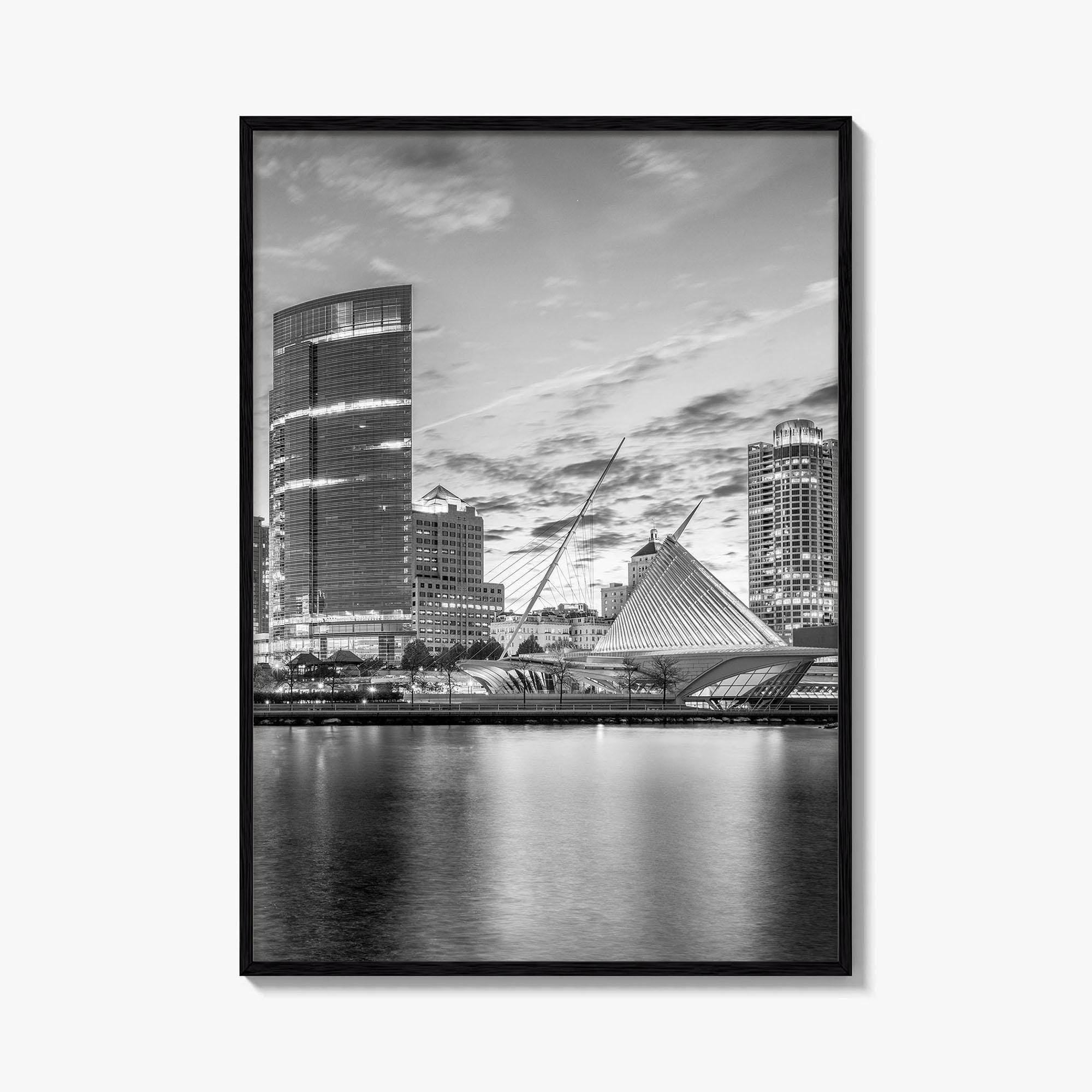 Milwaukee Skyline Black and White Fine Art Photo Print, Wisconsin, Lake Michigan Poster