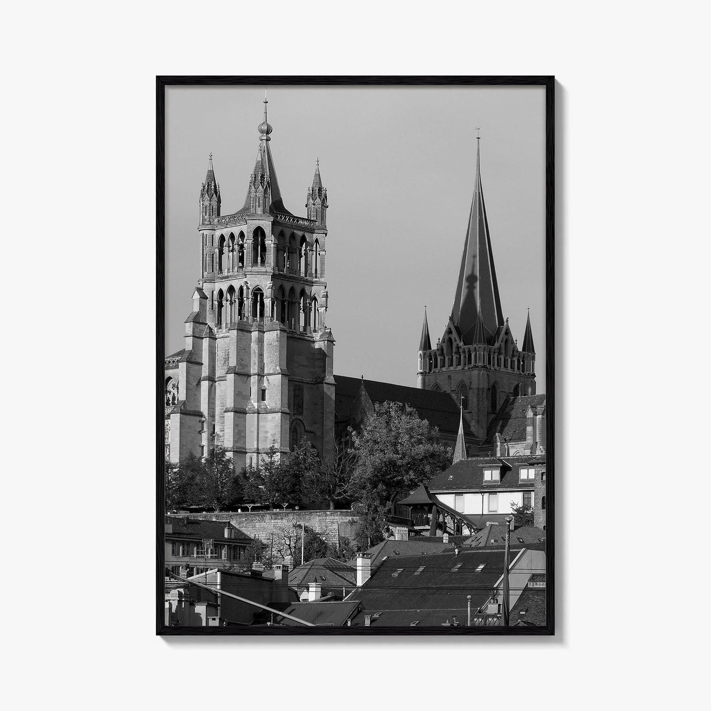 Lausanne Black and White Fine Art Photo Print, Vaud, Lake Geneva, Switzerland Wall Decor
