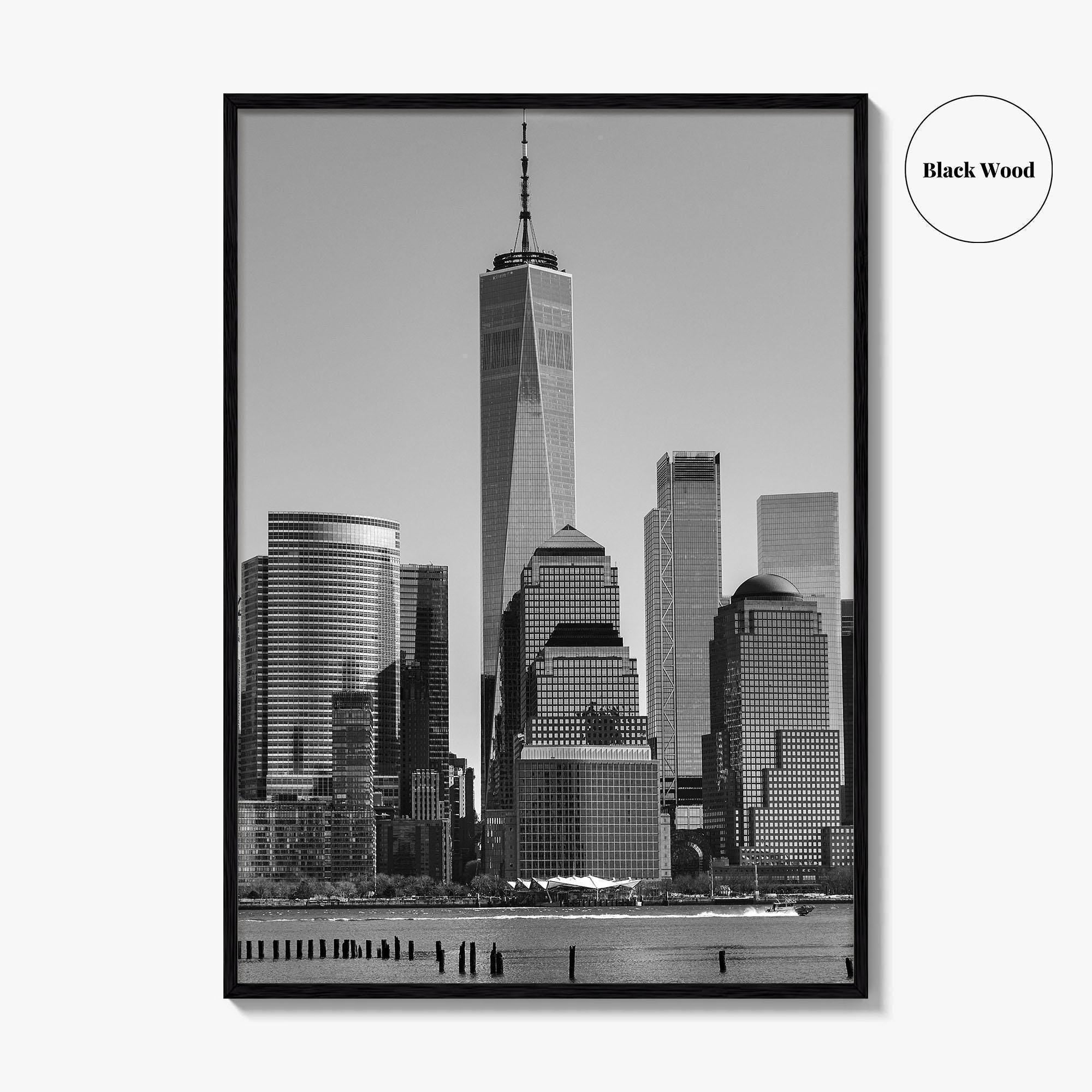 Lower Manhattan Skyline Black and White Fine Art Photo Print, NYC Hudson River Poster