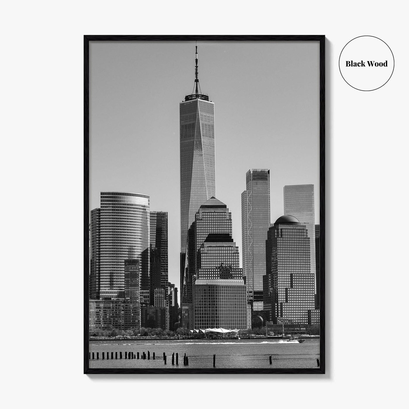 Lower Manhattan Skyline Black and White Fine Art Photo Print, NYC Hudson River Poster