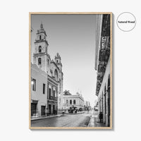Merida Black and White Fine Art Photo Print, Mexico Cathedral Yucatan Poster