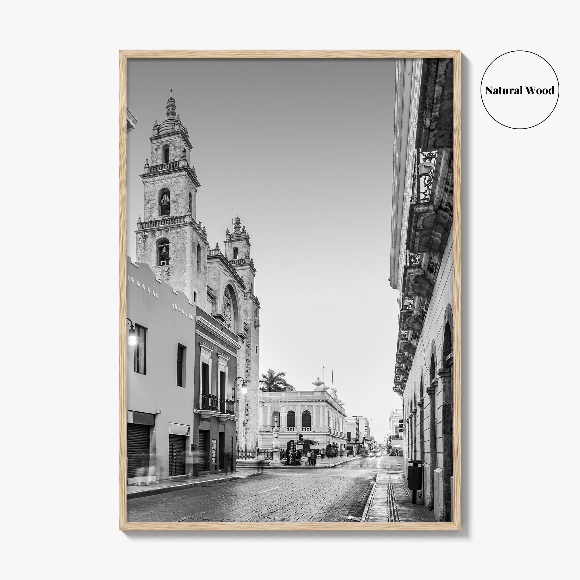 Merida Black and White Fine Art Photo Print, Mexico Cathedral Yucatan Poster