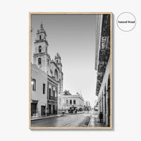 Merida Black and White Fine Art Photo Print, Mexico Cathedral Yucatan Poster