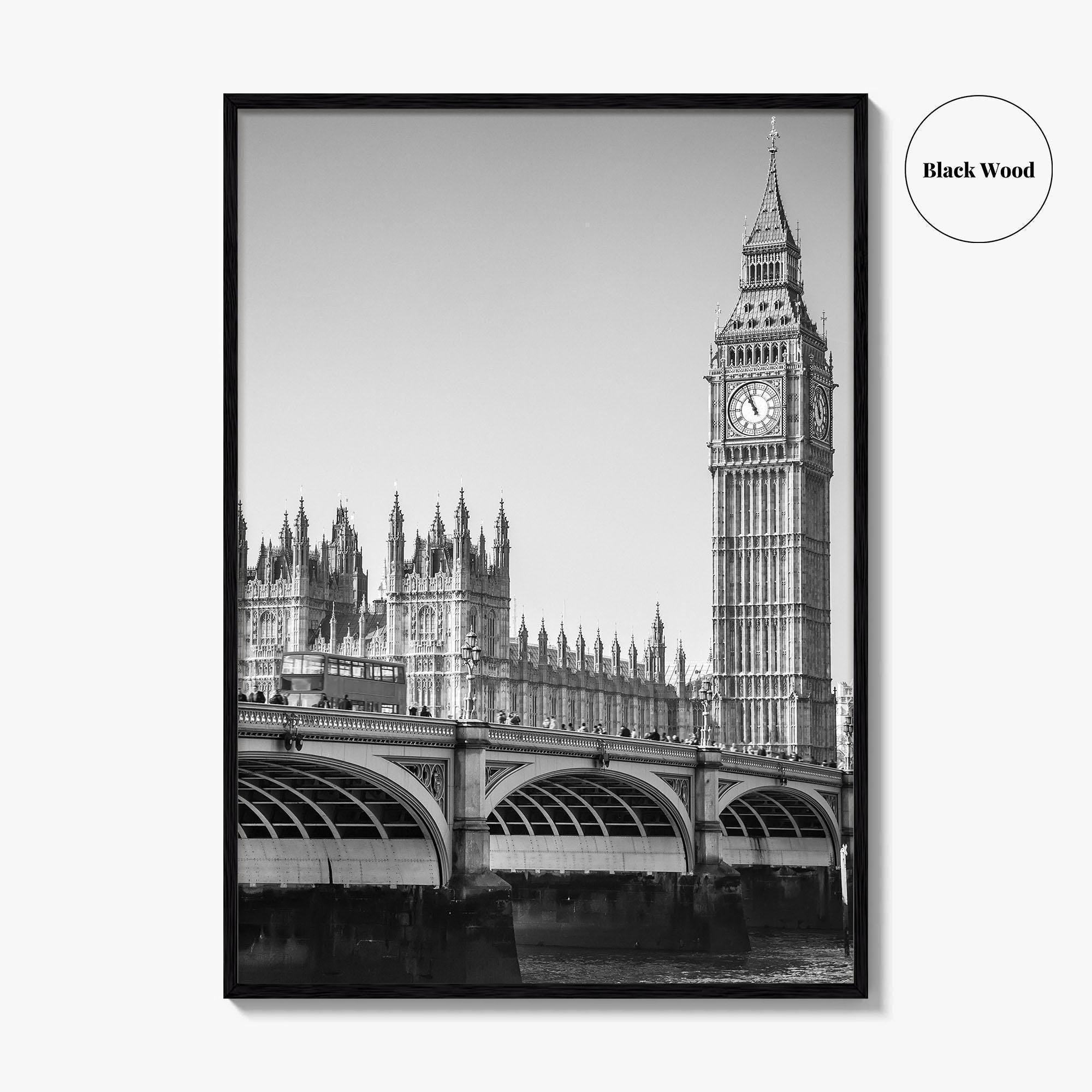 London Black and White Fine Art Photo Print, Big Ben Westminster Bridge England Poster