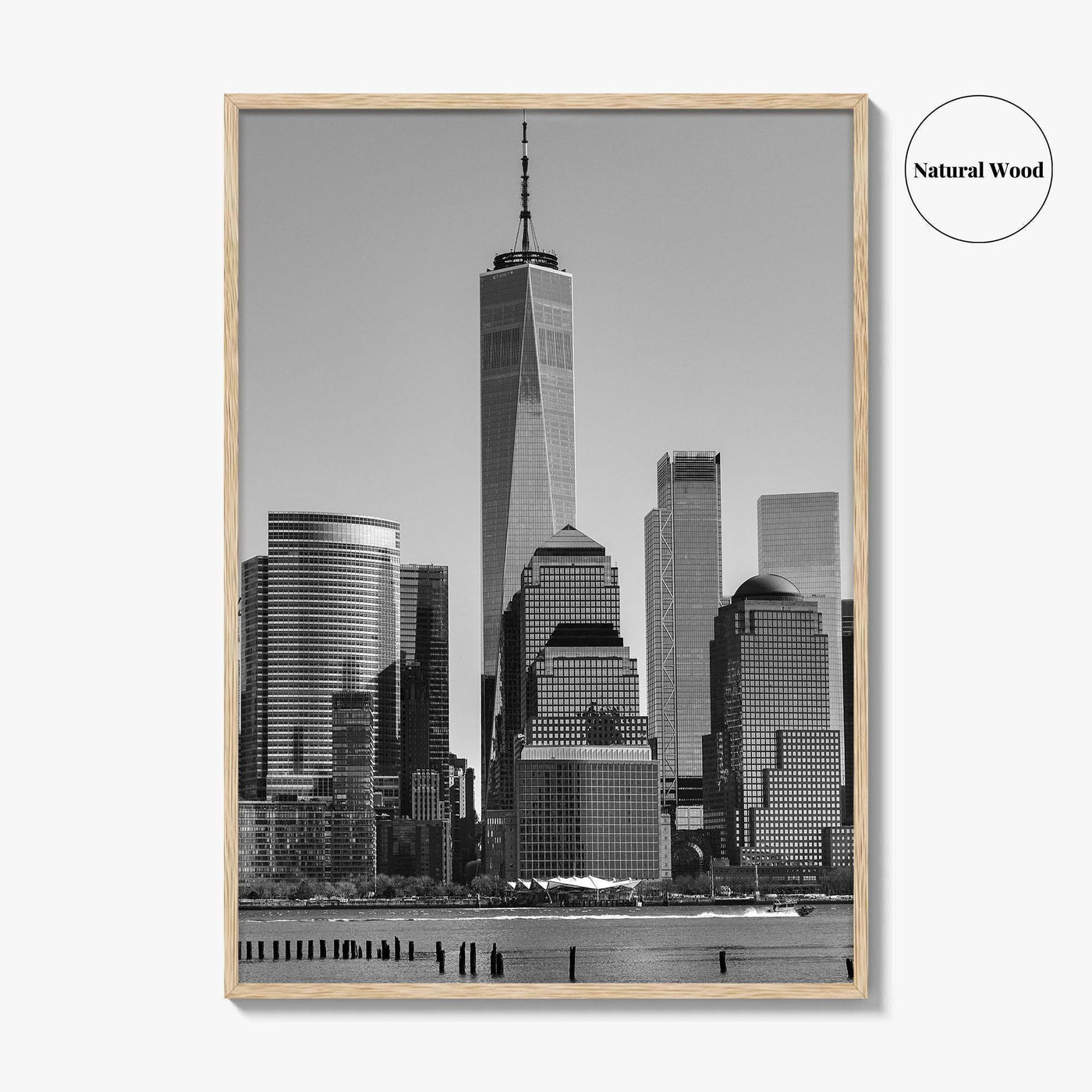 Lower Manhattan Skyline Black and White Fine Art Photo Print, NYC Hudson River Poster