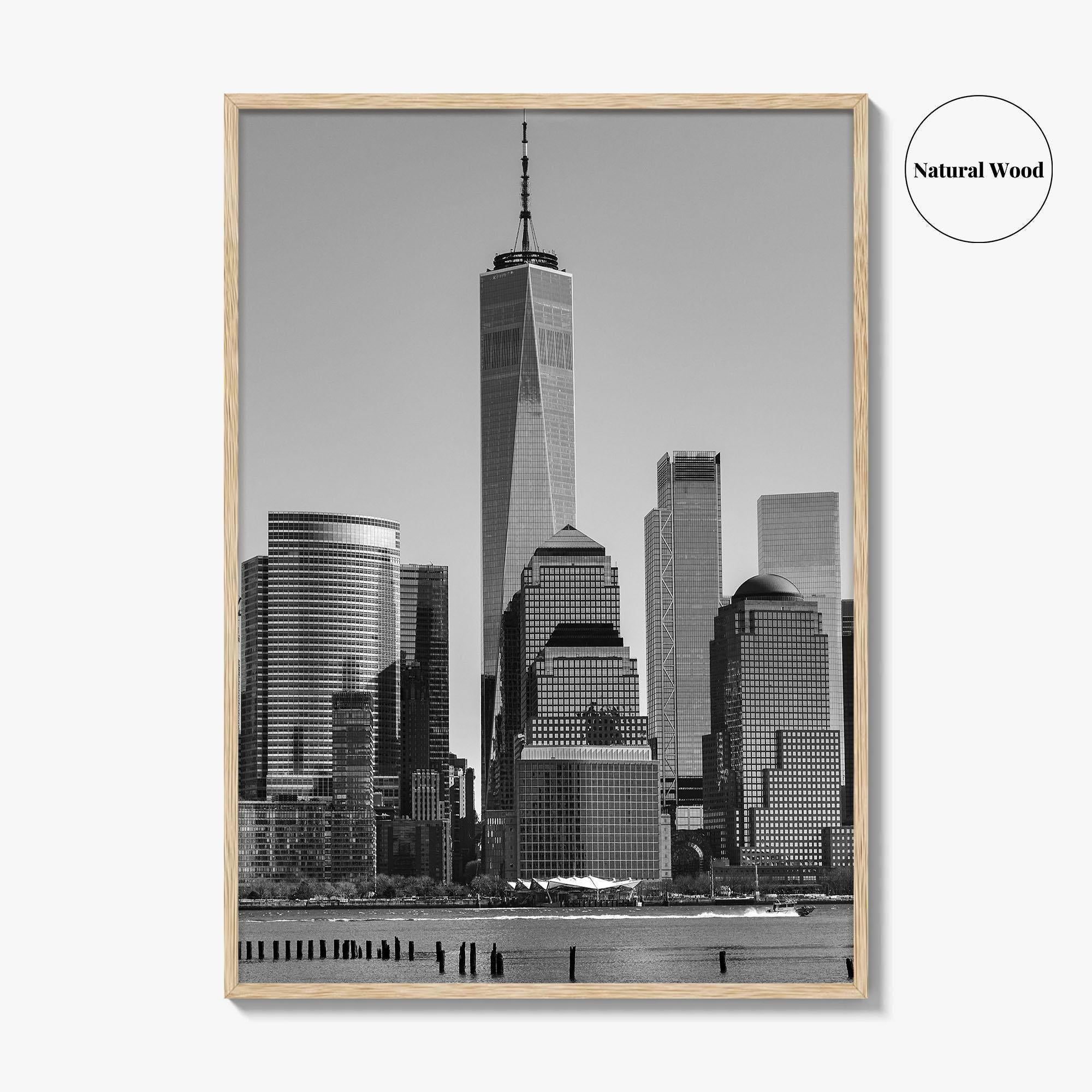 Lower Manhattan Skyline Black and White Fine Art Photo Print, NYC Hudson River Poster