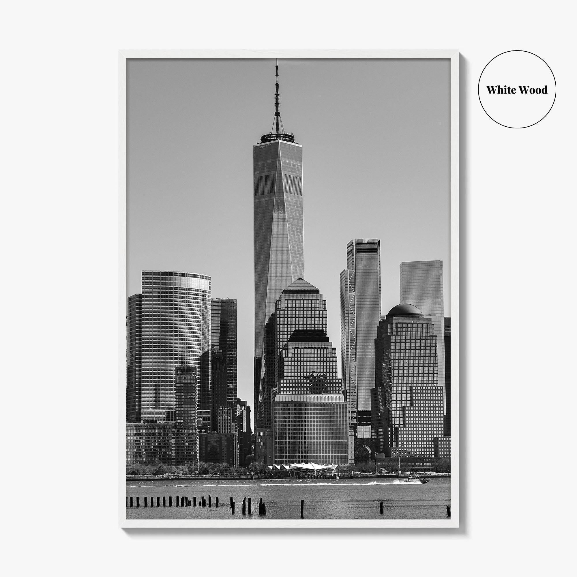 Lower Manhattan Skyline Black and White Fine Art Photo Print, NYC Hudson River Poster