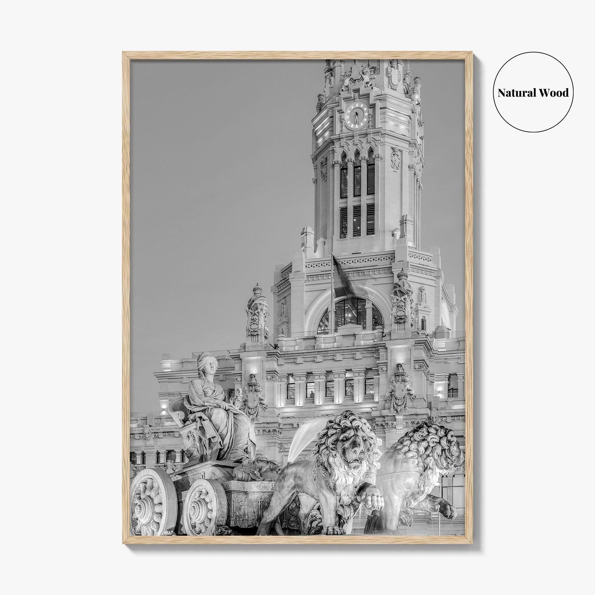 Madrid Black and White Fine Art Photo Print, Cibeles Fountain, Spain Poster, Wall Decor