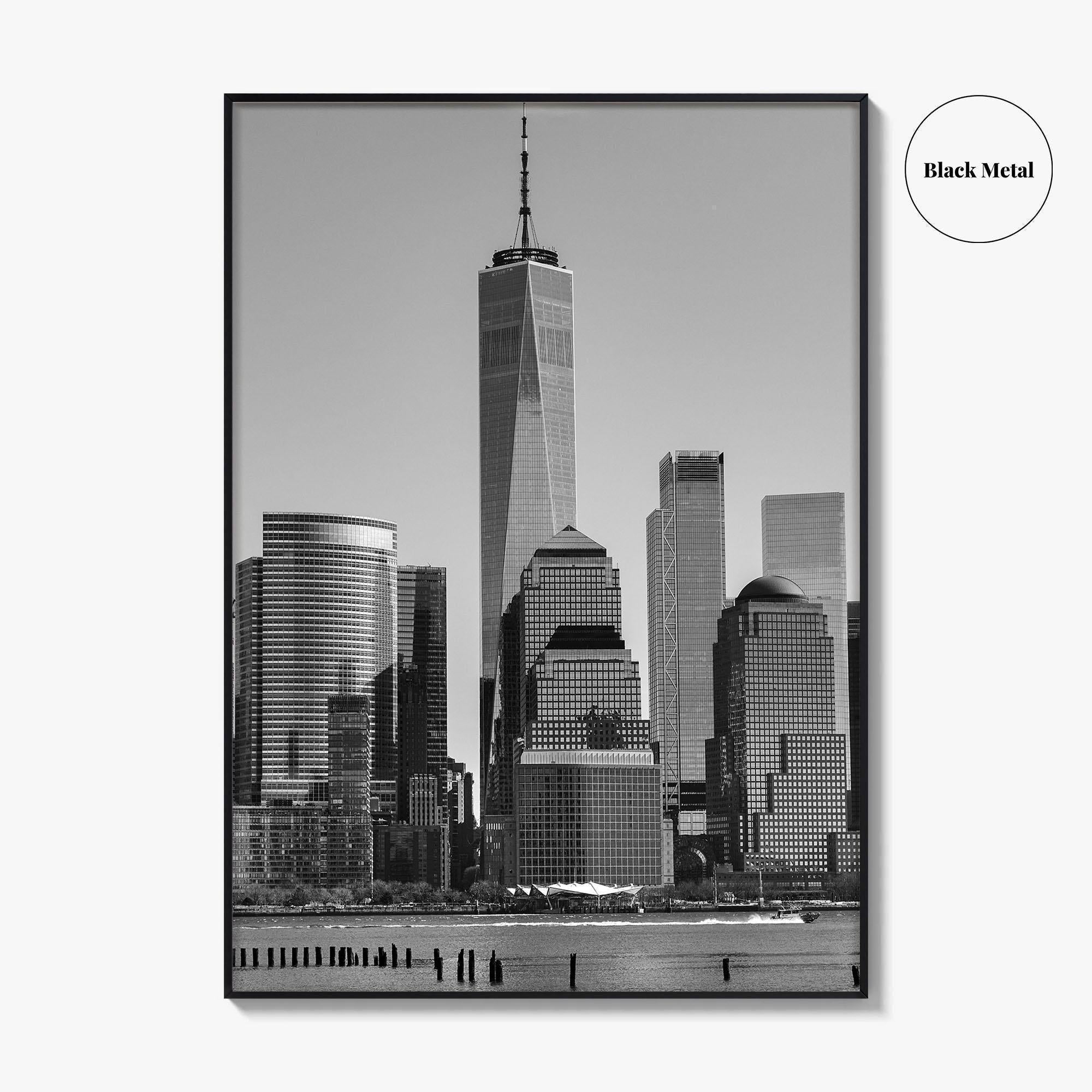 Lower Manhattan Skyline Black and White Fine Art Photo Print, NYC Hudson River Poster