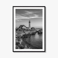 Portland Head Light Black and White Fine Art Photo Print, Maine Lighthouse Poster, USA