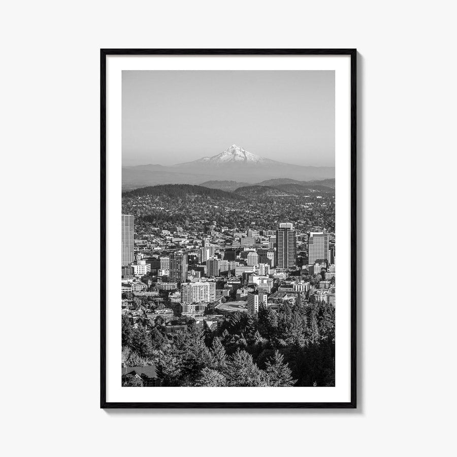 Portland Oregon Skyline Black and White Fine Art Photo Print, Mount Hood, Poster, USA