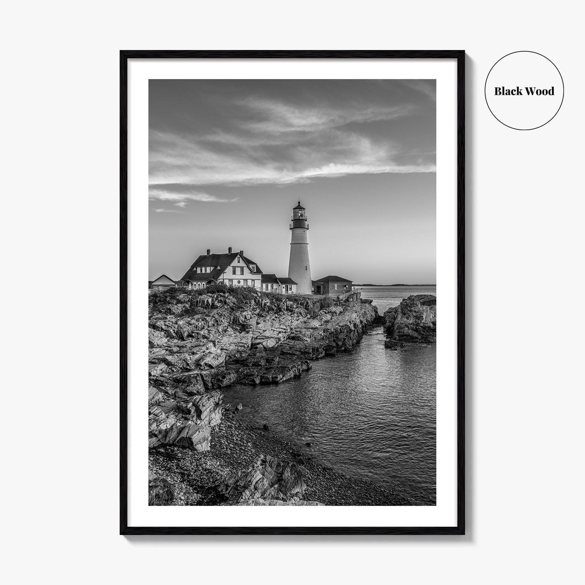 Portland Head Light Black and White Fine Art Photo Print, Maine Lighthouse Poster, USA