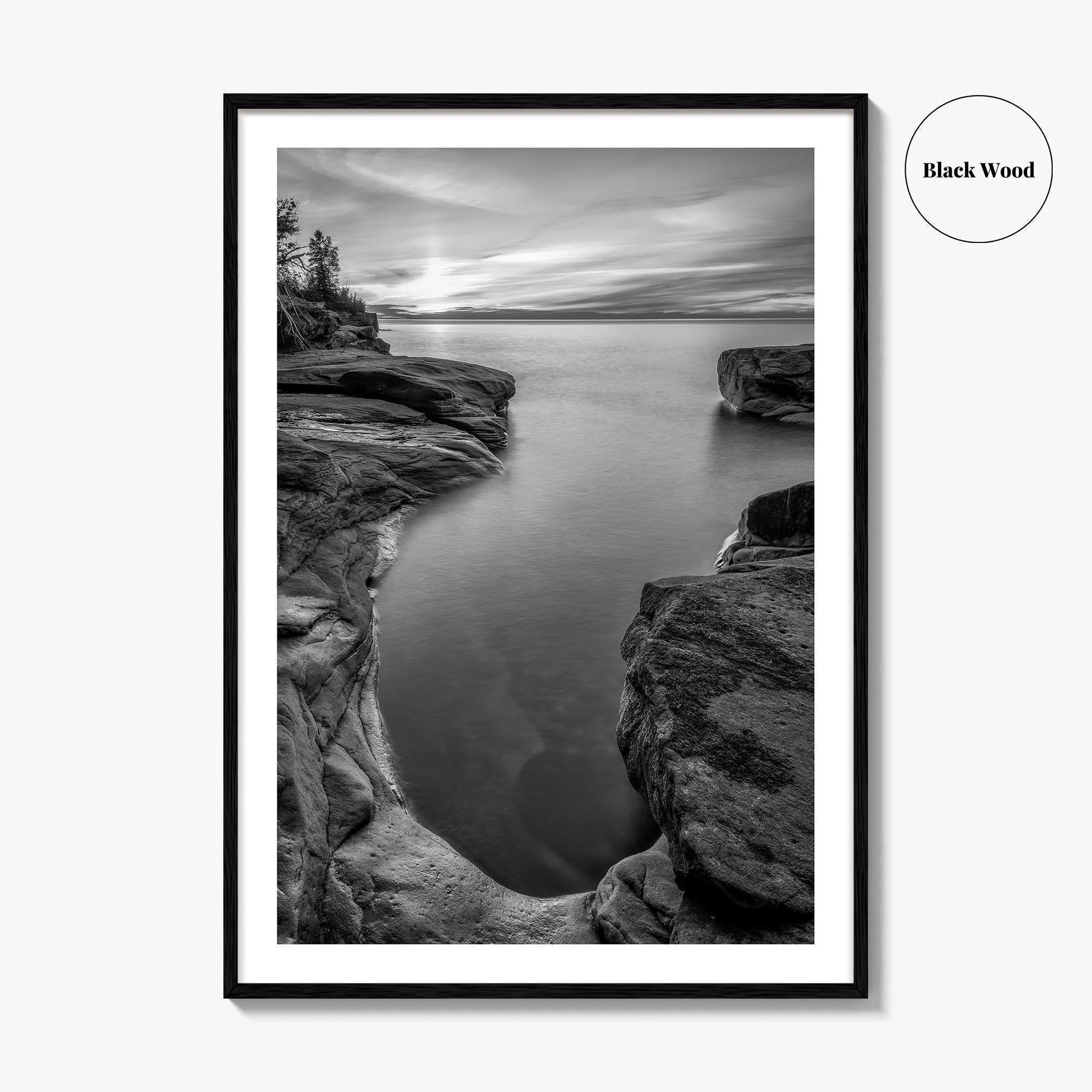 Pictured Rocks Black and White Fine Art Photo Print, Lake Superior Michigan Poster