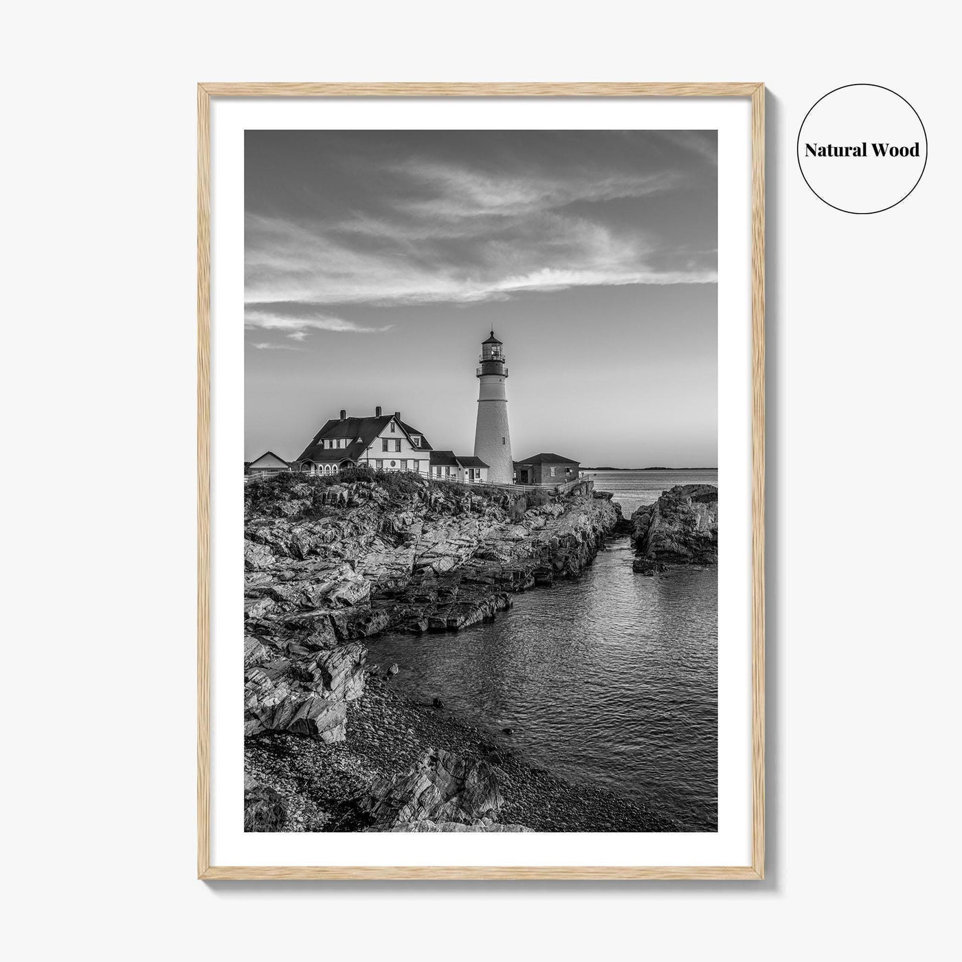 Portland Head Light Black and White Fine Art Photo Print, Maine Lighthouse Poster, USA