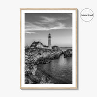 Portland Head Light Black and White Fine Art Photo Print, Maine Lighthouse Poster, USA