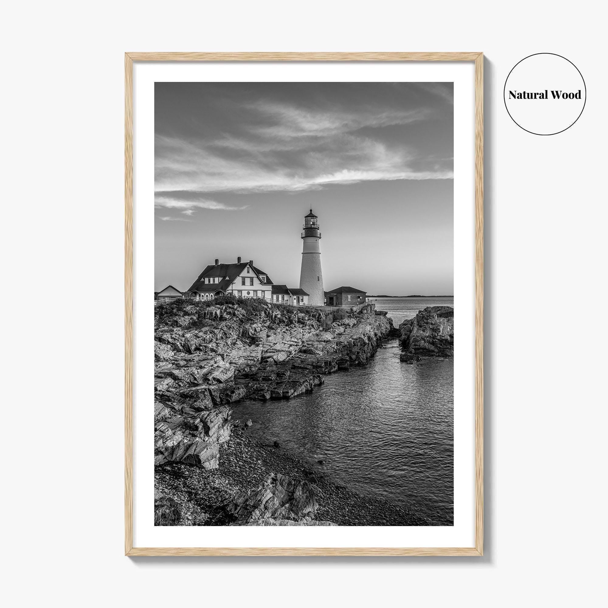 Portland Head Light Black and White Fine Art Photo Print, Maine Lighthouse Poster, USA