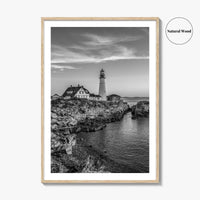 Portland Head Light Black and White Fine Art Photo Print, Maine Lighthouse Poster, USA