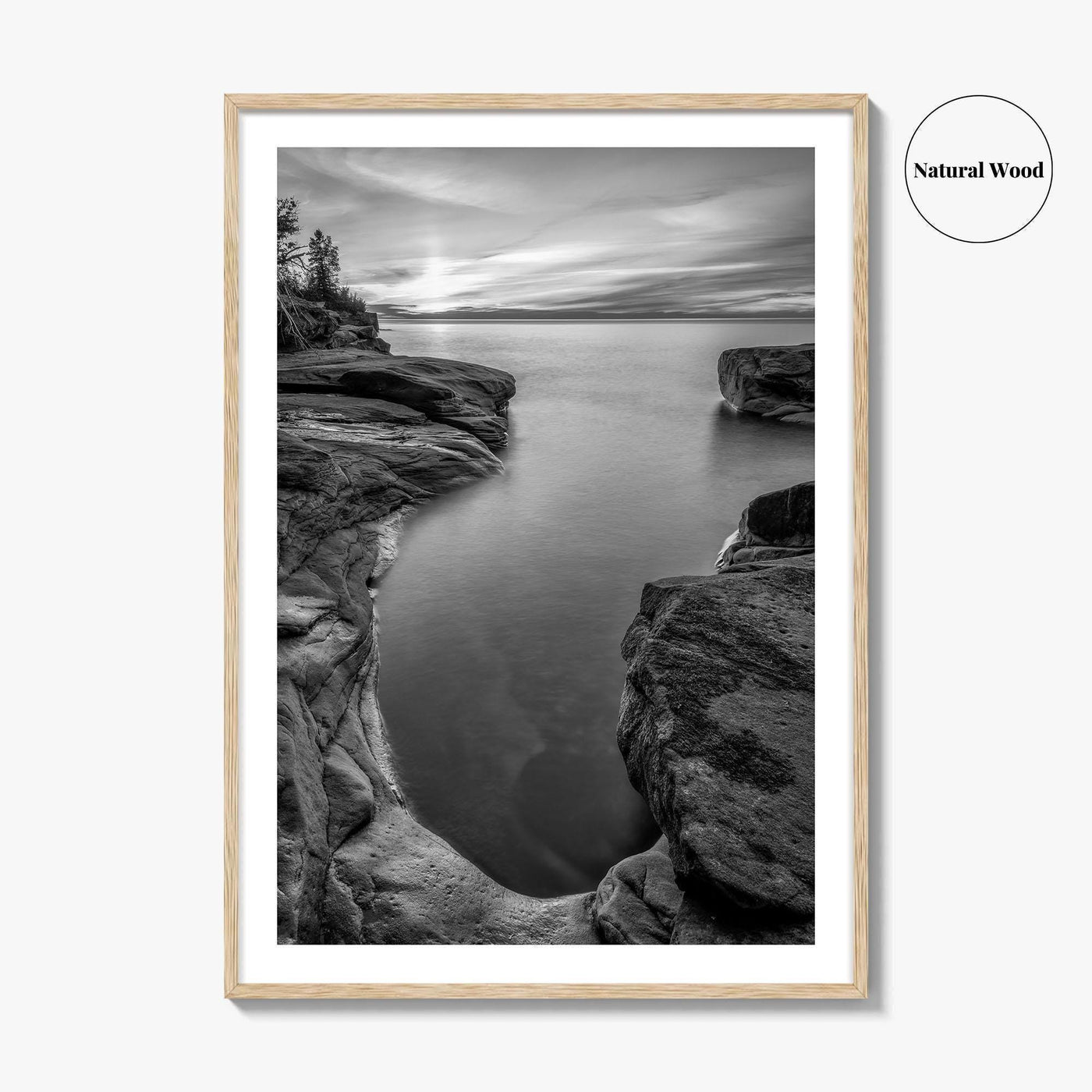 Pictured Rocks Black and White Fine Art Photo Print, Lake Superior Michigan Poster