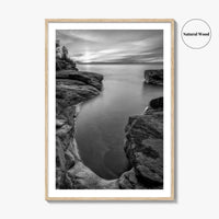 Pictured Rocks Black and White Fine Art Photo Print, Lake Superior Michigan Poster