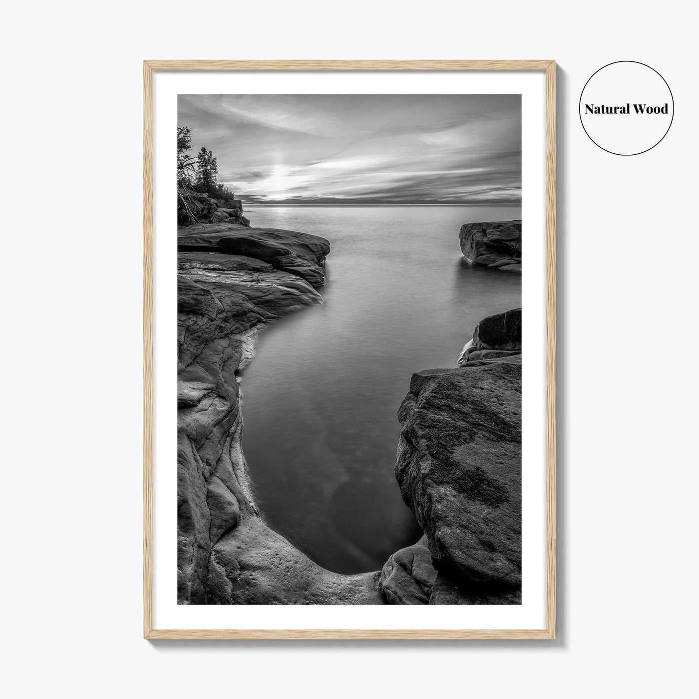 Pictured Rocks Black and White Fine Art Photo Print, Lake Superior Michigan Poster