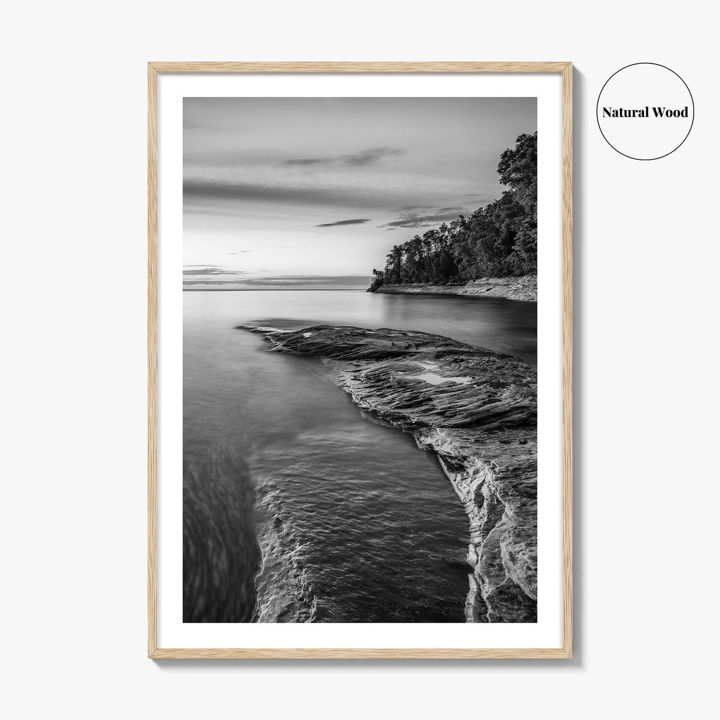 Pictured Rocks Black and White Fine Art Photo Print, Lake Superior Michigan Poster