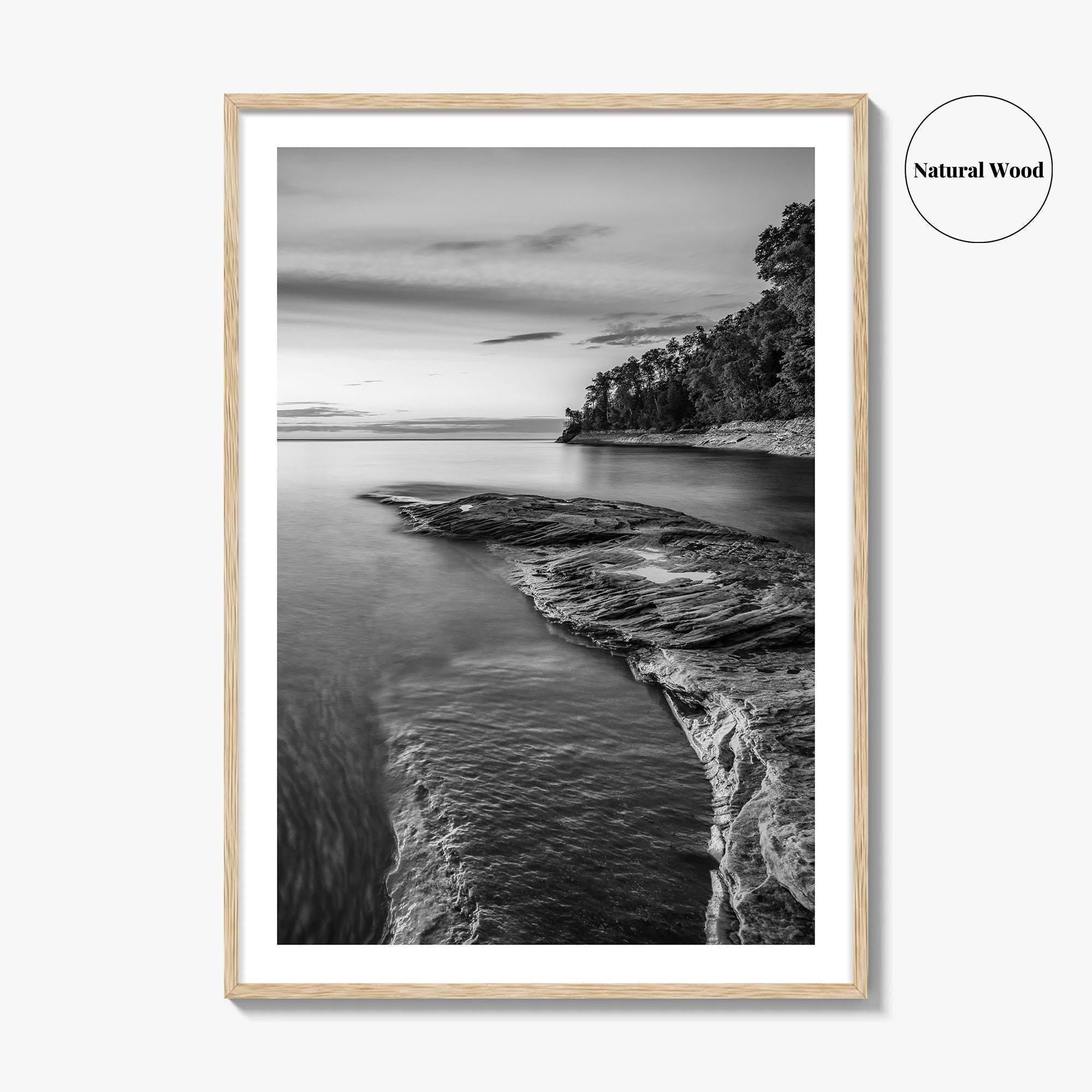 Pictured Rocks Black and White Fine Art Photo Print, Lake Superior Michigan Poster