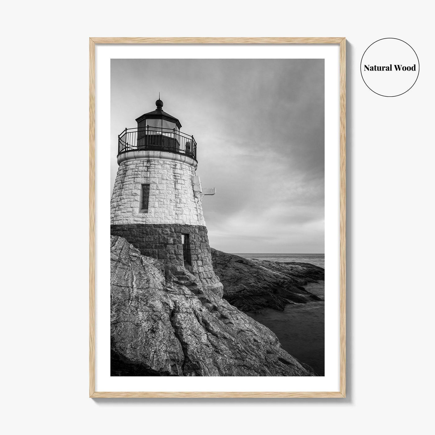 Newport Rhode Island Black and White Fine Art Photo Print, Castle Hill Lighthouse Poster