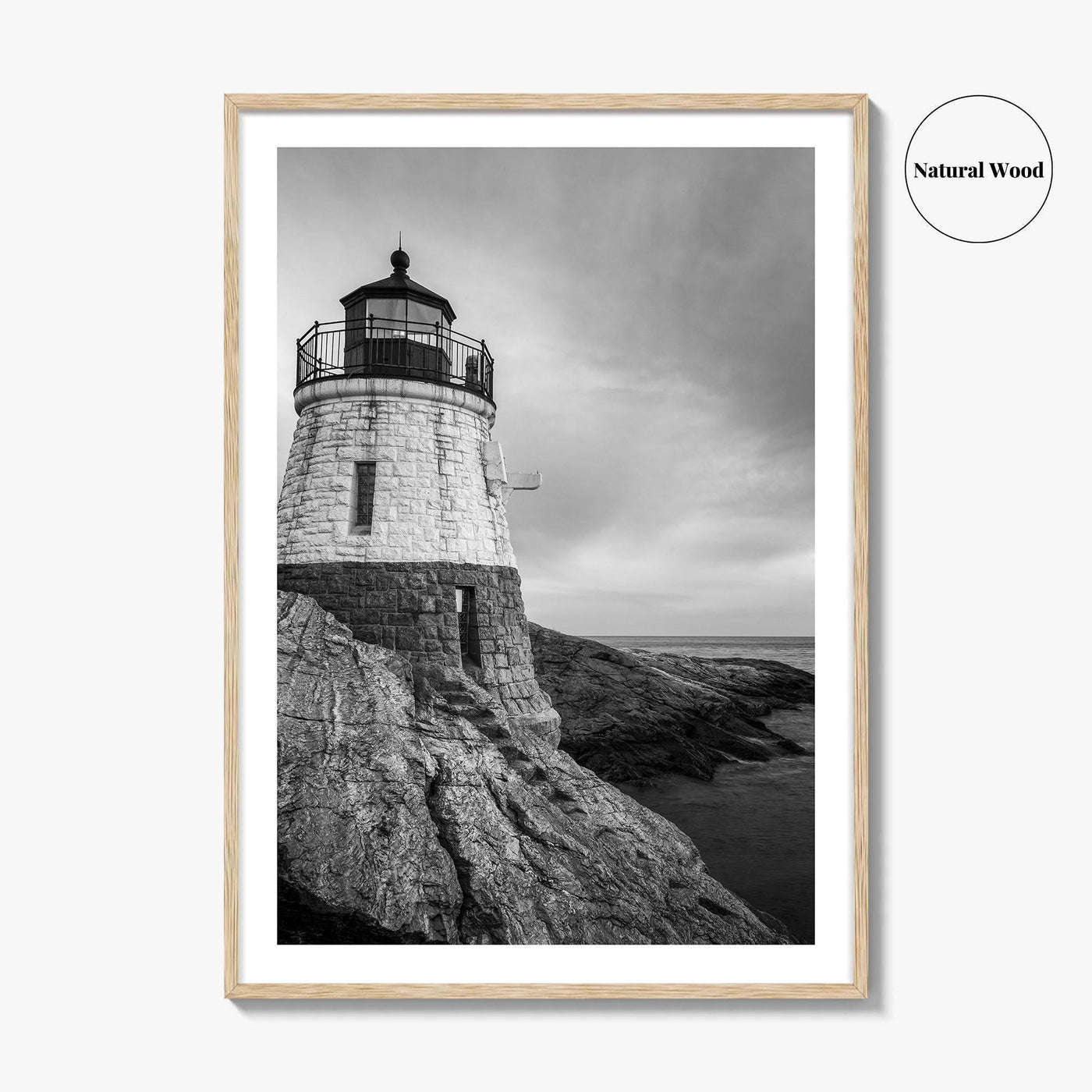 Newport Rhode Island Black and White Fine Art Photo Print, Castle Hill Lighthouse Poster