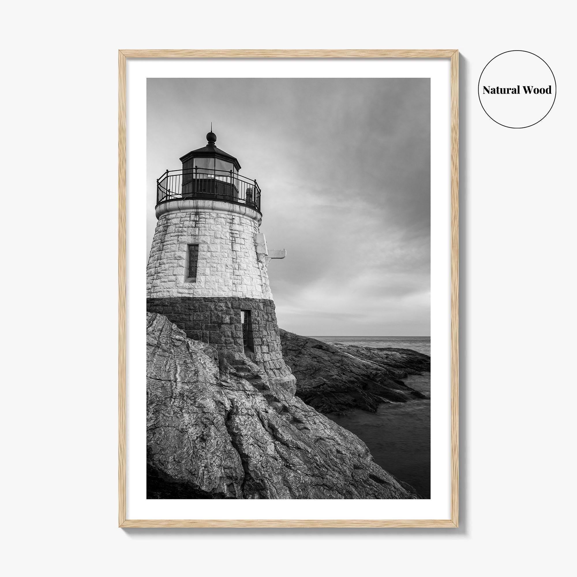 Newport Rhode Island Black and White Fine Art Photo Print, Castle Hill Lighthouse Poster