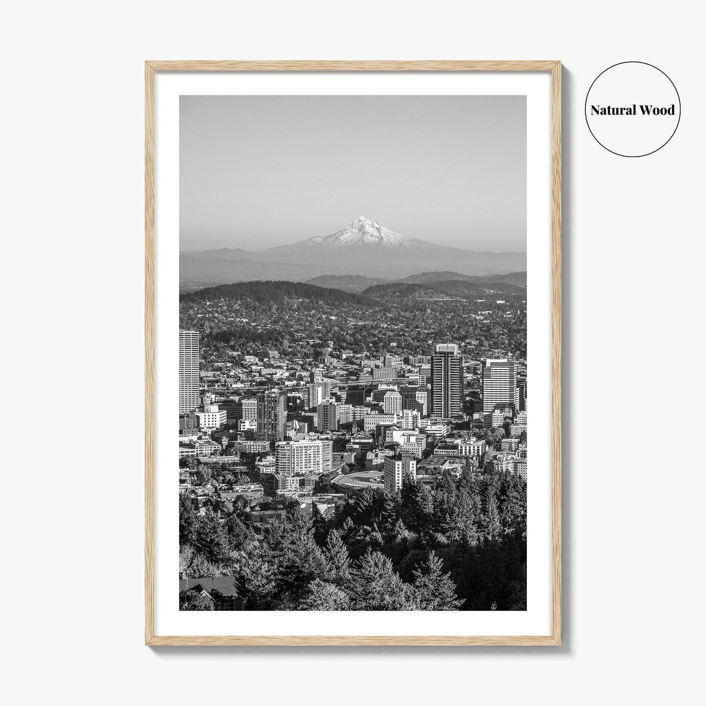 Portland Oregon Skyline Black and White Fine Art Photo Print, Mount Hood, Poster, USA