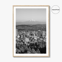 Portland Oregon Skyline Black and White Fine Art Photo Print, Mount Hood, Poster, USA