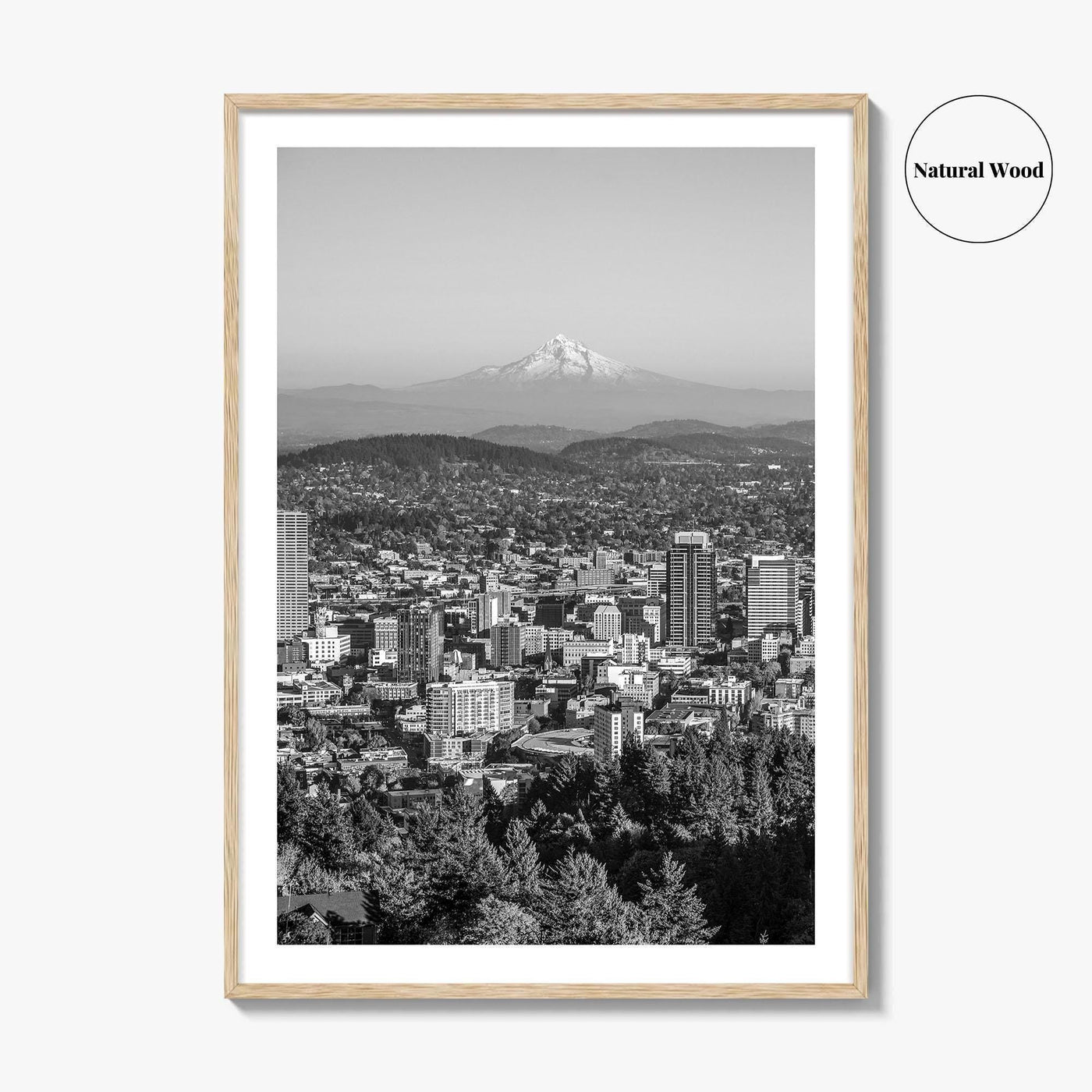 Portland Oregon Skyline Black and White Fine Art Photo Print, Mount Hood, Poster, USA