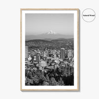 Portland Oregon Skyline Black and White Fine Art Photo Print, Mount Hood, Poster, USA