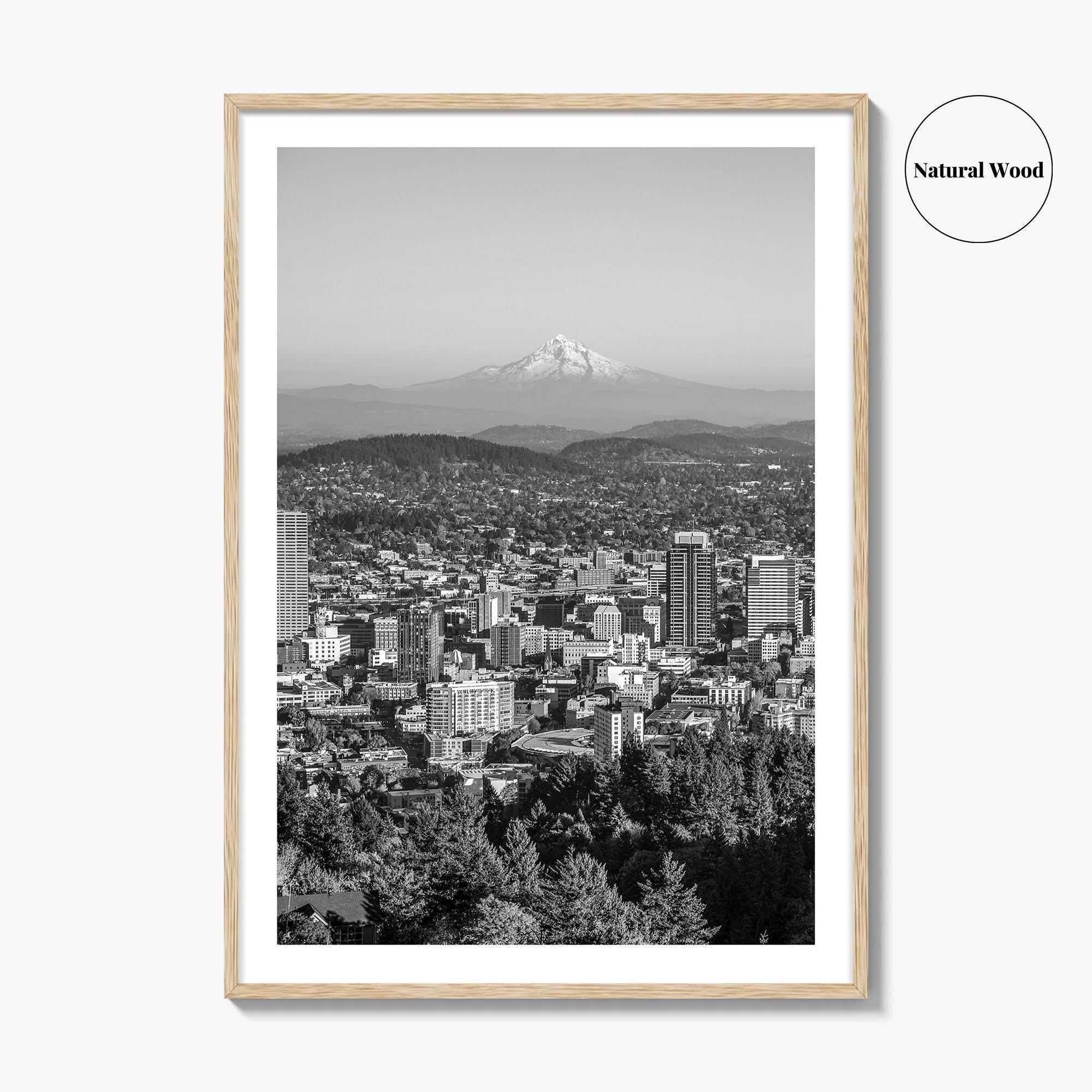Portland Oregon Skyline Black and White Fine Art Photo Print, Mount Hood, Poster, USA