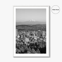 Portland Oregon Skyline Black and White Fine Art Photo Print, Mount Hood, Poster, USA